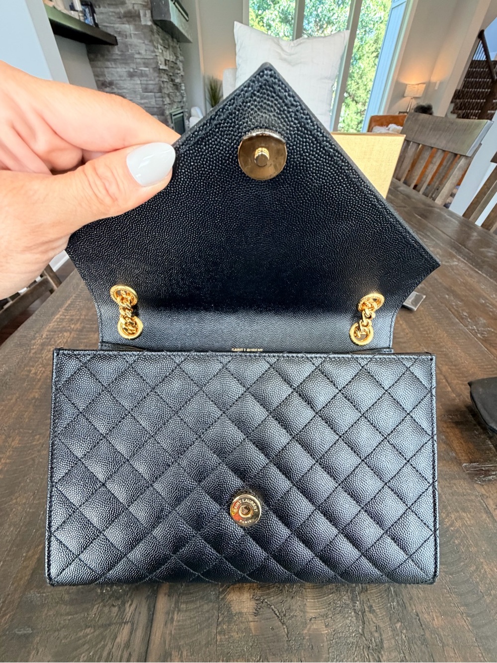 SAINT LAURENT ENVELOPE BAG MEDIUM 
IN QUILTED GRAIN DE POUDRE EMBOSSED LEATHER - Picture 9 of 16